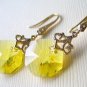 Yellow Octagon Swarovski Gold Dangle Earrings