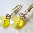 Yellow Octagon Swarovski Gold Dangle Earrings