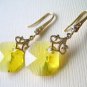 Yellow Octagon Swarovski Gold Dangle Earrings