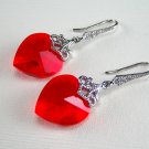 Red Swarovski Crystal Heart Silver Earrings