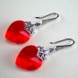 Red Swarovski Crystal Heart Silver Earrings