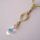 AB clear Swarovski Faceted Briolette with Gold Spade Connector Necklace