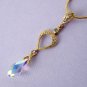 AB clear Swarovski Faceted Briolette with Gold Spade Connector Necklace