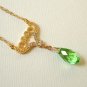 Green Peridot Swarovski Faceted Briolette with Luxury Cubic Gold Connector Necklace