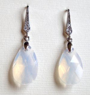 White Opal Swarovski Dangle Silver Earrings