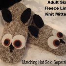 OWL MITTENS knit driving gloves COSTUME puppet ADULT Fleece Lined GRAY grey hoot barn