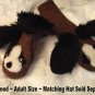 DOG SHAPED MITTENS knit COSTUME puppet ADULT Lined Floppy Brown Dog Black Ears White muzzle