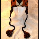 LEOPARD HAT Knit cat ADULT wildcat Halloween COSTUME Ski cap ANIMAL delux Spotted fleece lined