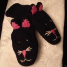 CAT MITTENS knit ADULT puppet BLACK Kitty Face Whiskers FLEECE LINED driving gloves Costume