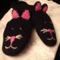 CAT MITTENS knit ADULT puppet BLACK Kitty Face Whiskers FLEECE LINED driving gloves Costume