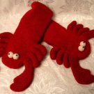 RED LOBSTER MITTENS Fleece Lined ADULT puppet knit Halloween Costume