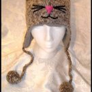 MOUSE HAT knit ski cap ADULT Fleece Lined Gray grey cap toque whiskers face Halloween Costume