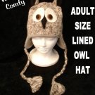 OWL HAT knit ski cap ADULT animal Costume LINED barn hoot GRAY grey cable knit rice university