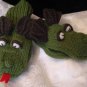 Knit DRAGON MITTENS mitts COSTUME puppet ADULT Green Mens Womens animal COSTUME
