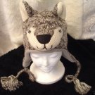 Gray white WOLF HAT knit ski cap FLEECE LINED animal  Costume Mens Womens UNISEX adult