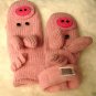 PIG MITTENS knit ADULT puppet PINK piggy FLEECE LINED Halloween costume therapy