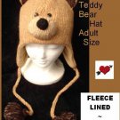 BROWN Teddy BEAR HAT knit ADULT Fleece LINED ski cap animal costume