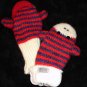 STRIPED sock MONKEY MITTENS knit ADULT puppet RED delux deluxe knitwear