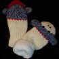 BLUE CUTE SOCK MONKEY MITTENS knit PUPPET wool ADULT SZ matching adult delux hat sold separate