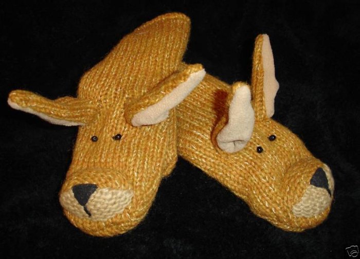 KANGAROO MITTENS puppet ADULT Lined JOEY outback knit halloween costume
