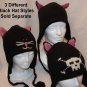 CAT MITTENS Black knit FLEECE LINED pink paws bear Halloween costume kitty