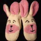 BUNNY MITTENS knit RABBIT pink and white ADULT SIZE puppet FLEECE LINED soft comfortable