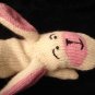 BUNNY MITTENS knit RABBIT pink and white ADULT SIZE puppet FLEECE LINED soft comfortable