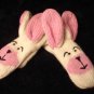 BUNNY MITTENS knit RABBIT pink and white ADULT SIZE puppet FLEECE LINED soft comfortable