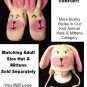 BUNNY MITTENS knit RABBIT pink and white ADULT SIZE puppet FLEECE LINED soft comfortable
