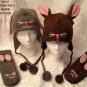 GRAY RABBIT HAT bunny FLEECE LINED grey Ladies Size ADULT cable knit Halloween costume Ski Cap