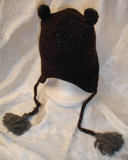 RACCOON HAT knit ski cap toque beanie costume ADULT Ladies UNISEX Dark ...