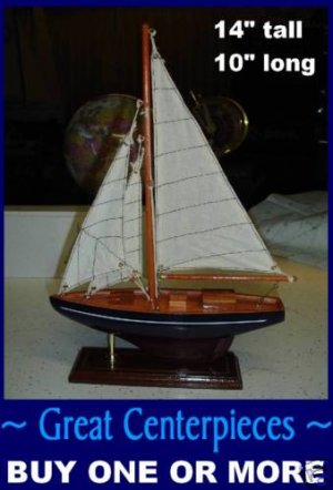 14" SHIP BOAT TABLE CENTERPIECES Nautical Theme SAILBOAT blue bottom MODEL buy one or more