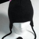 BLACK CAT HAT knit ski cap ADULT ears Soft FLEECE LINED Halloween Costume