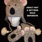 KOALA MITTENS knit ADULT Fleece Lined BEAR gray puppet bear cub mens womens delux knitwits