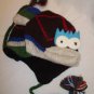 ARGYLE SOCK MONKEY HAT knit ADULT Halloween costume FLEECE LINED multi color blue green red