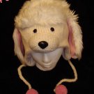 DOG COSTUME HAT knit ski cap ADULT white LINED animal costume fluffy mens womens pink ball poms