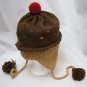 CUPCAKE KNIT HAT Fleece Lined ADULT Brown ski cap toque animal Costume