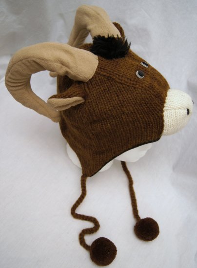 LONGHORN SHEEP HAT knit FLEECE LINED aries RAM mountain ...