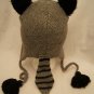 RACCOON HAT knit Adult Stripe Tail FLEECE LINED furry ears striped ears striped animal Costume