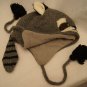 RACCOON HAT knit Adult Stripe Tail FLEECE LINED furry ears striped ears striped animal Costume
