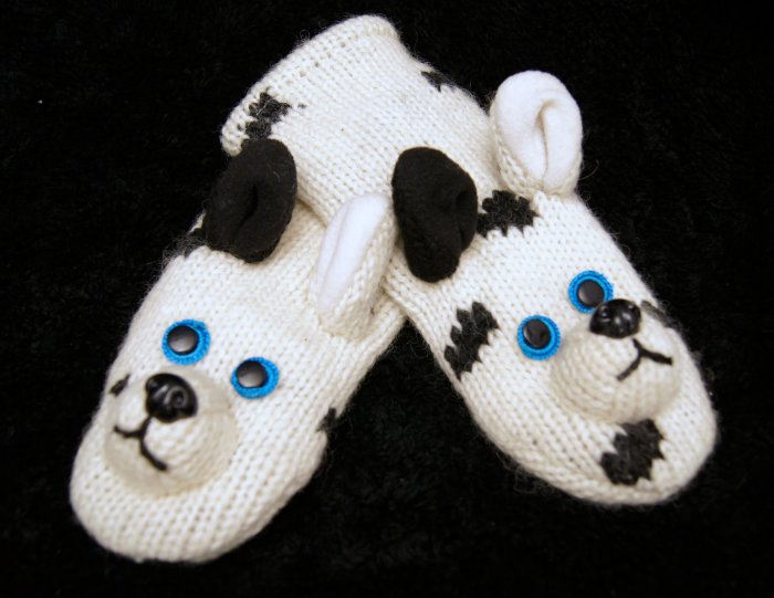 DOG MITTENS FOR MEN WOMEN unisex FLEECE LINED knit wool great dane harlequin spots