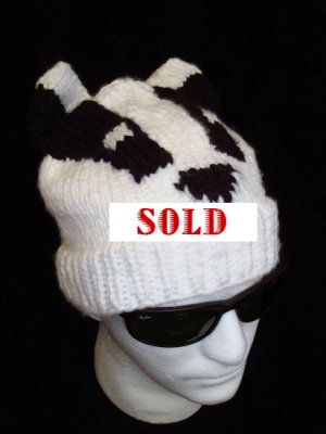 BADGER HAT Knit RIGID EARS  Soft & Stretchy ONE SIZE FITS ALL adult men women wisconsin badgers