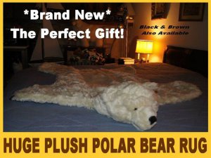 POLAR BEAR RUG PLUSH white BIG 52" LARGE photography prop KING bearskin faux suede bottom