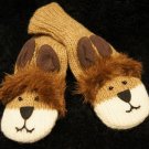 LION MITTENS knit animal  ADULT wool fleece lining mens womens unisex puppets