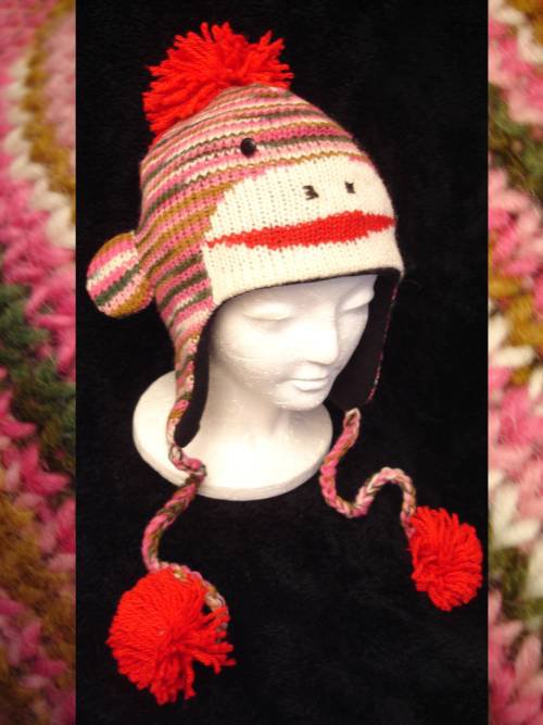 pink striped sock monkey