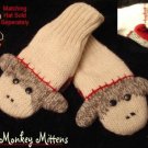 GRAY CUTE SOCK MONKEY MITTENS knit PUPPET wool ADULT animal matching delux hat sold separate