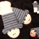 STRIPED BLUE CUTE SOCK MONKEY MITTENS knit ADULT puppet  animal matching hat separate