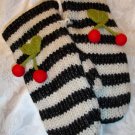 ADULT CHERRY MITTENS Fleece Lined KNIT puppet felted cherries Ladies Womens COZY warm