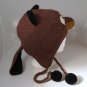 deLux Tag BEAVER HAT ski cap ADULT SIZE Cable Knit with face mask teeth black ball COSTUME