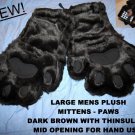 MENS Large Furry PAW Mittens Brown bears cubs HAND USE paws Halloween costume THINSULATE